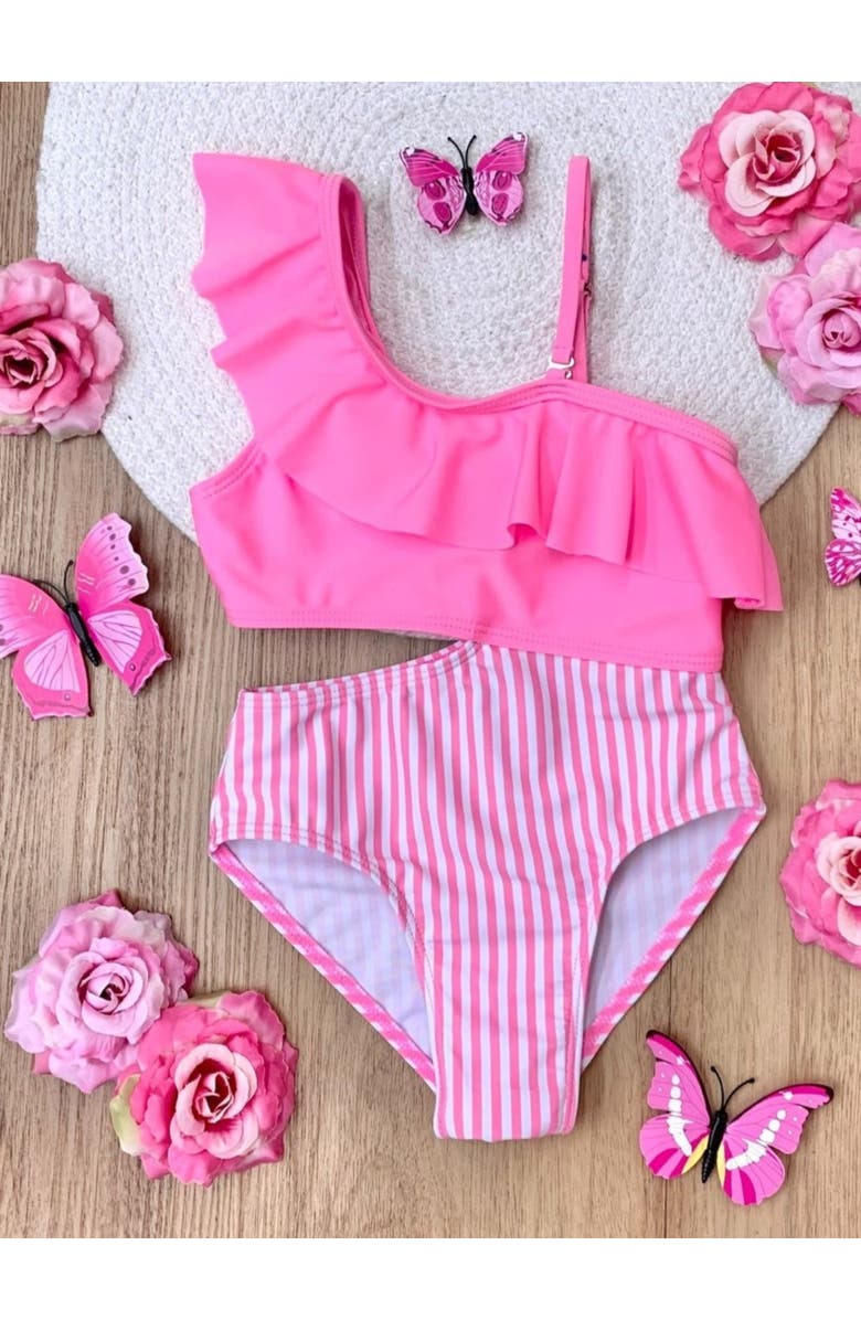 Mia Belle Girls Blush and Splash Pink Ruffle One-Piece Swimsuit, Alternate, color, Pink