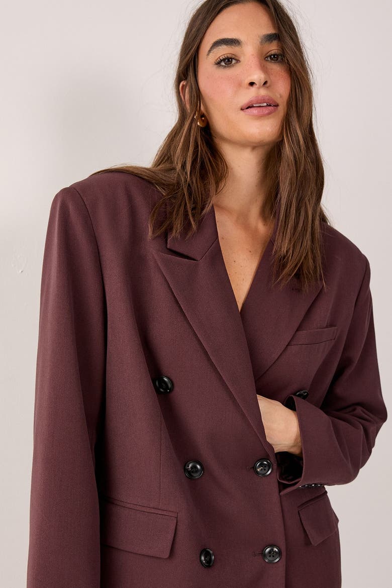 Double Breasted Oversized Blazer, Alternate, color, Chocolate
