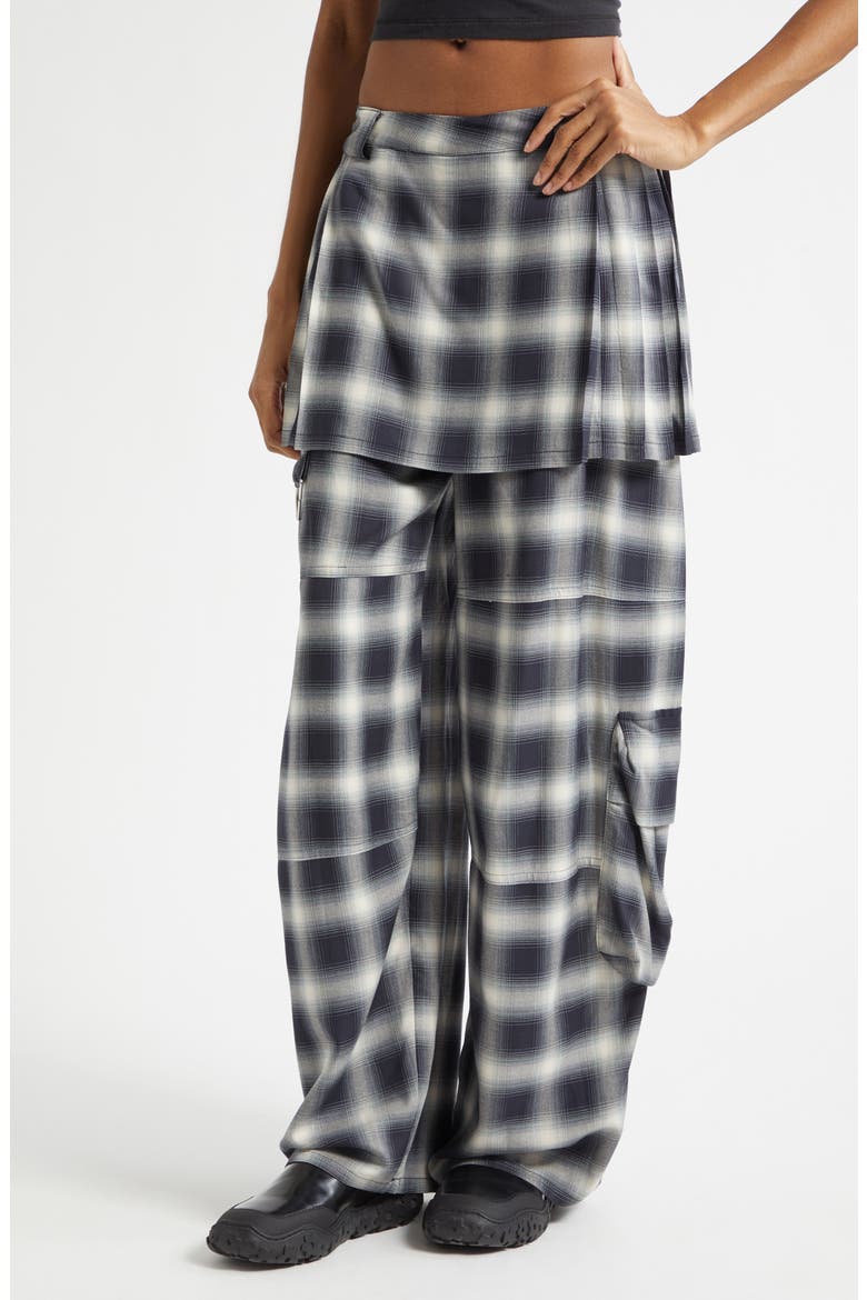 Lawn Plaid Skirt Overlay Cargo Pants, Alternate, color, FOG PLAID