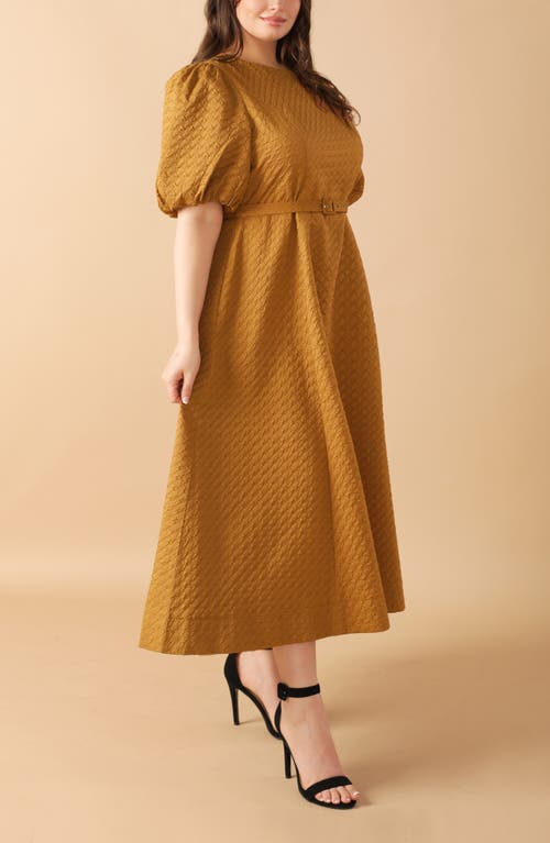 Flying Tomato Belted Houndstooth Puff Sleeve Maxi Dress In Animal Print