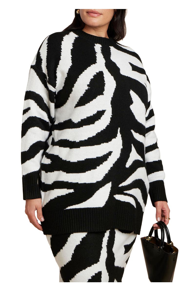 ELOQUII Oversized Zebra Intarsia Sweater, Main, color, Zebra Love