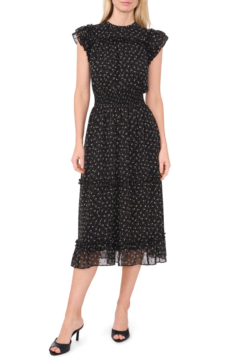 CeCe Floral Ruffle Smocked Midi Dress, Main, color, 