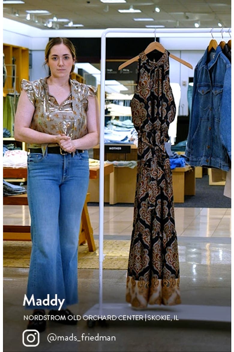 Paisley Print Sleeveless Stretch Satin Maxi Dress video