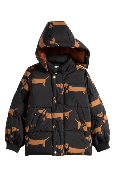 Kids' Dog Print Hood Puffer Jacket