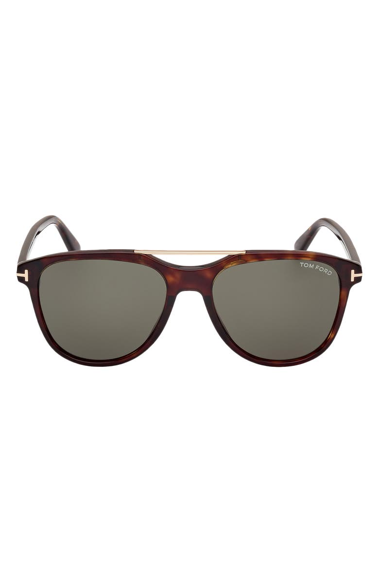 TOM FORD Damian 54mm Pilot Sunglasses, Main, color, Shiny Dark Havana / Smoke