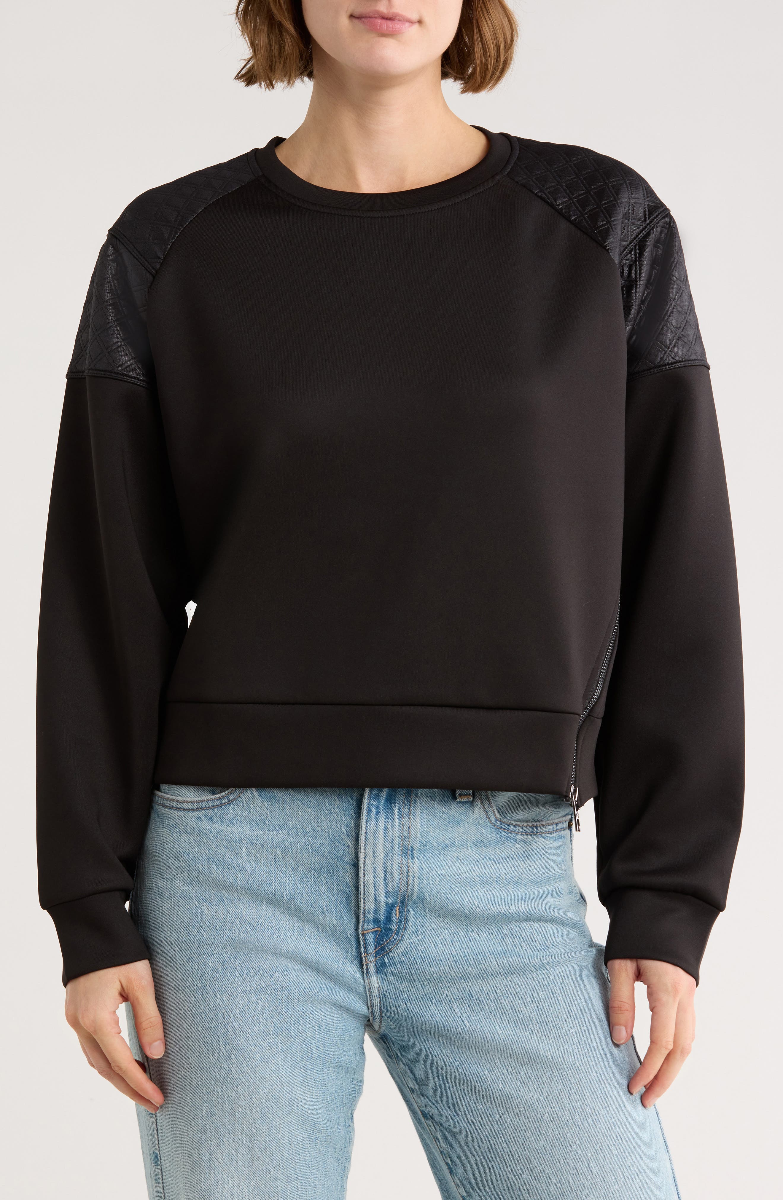 DKNY Asymmetrical Zip Quilted Sleeve Pullover