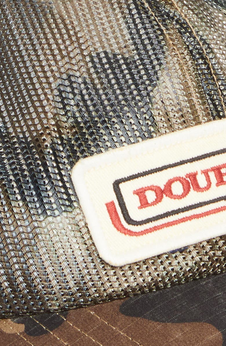 Double RL Logo Patch Camo Print Snapback Trucker Hat, Alternate, color, Woodland Camo