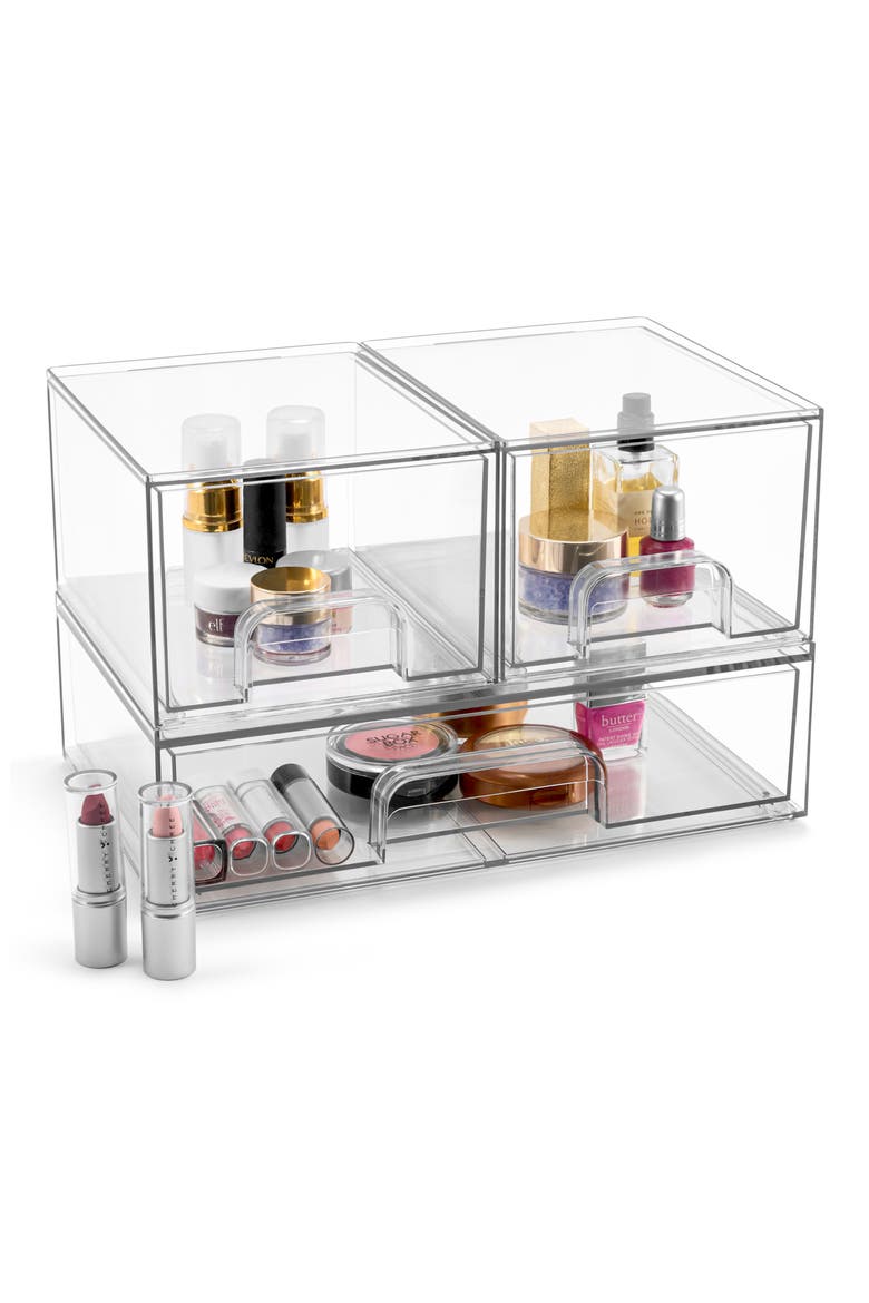 3-Piece Set Clear Organizer Drawers, Alternate, color, CLEAR