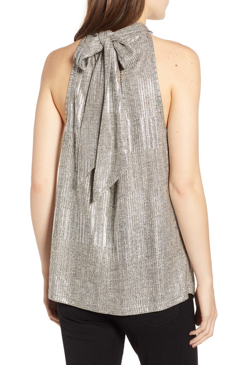 Hi-Shine Metallic Tie Neck Tank Top, Alternate, color, METALLIC
