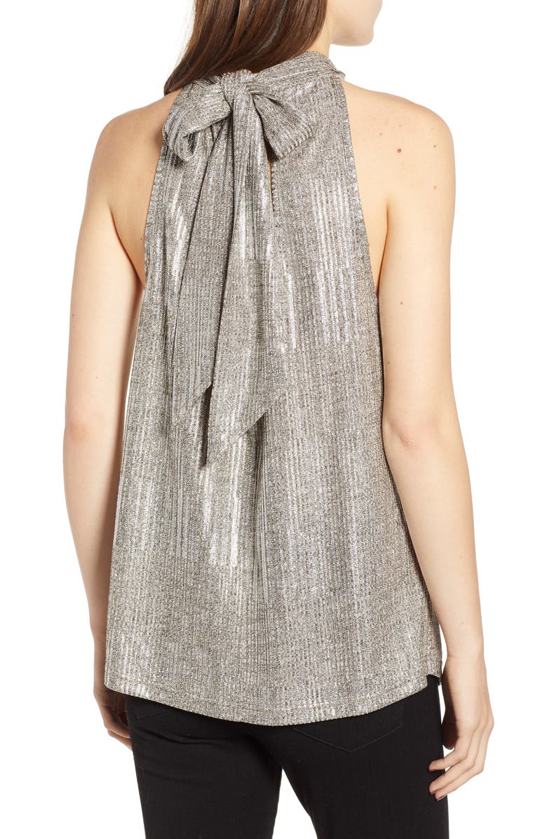 Bishop + Young Hi-Shine Metallic Tie Neck Tank Top, Alternate, color, 