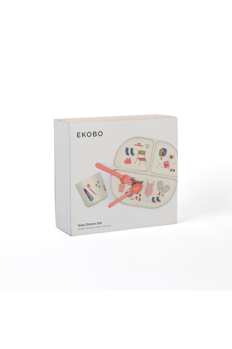 Illustrated Kid Dinner Set, Alternate, color, Coral