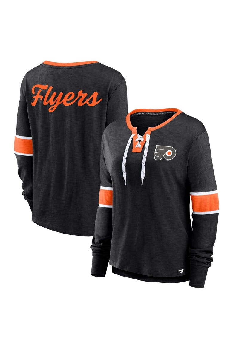 Women's Fanatics Branded Black Philadelphia Flyers Effervescent Exclusive Lace-Up Long Sleeve T-Shirt, Alternate, color, Black