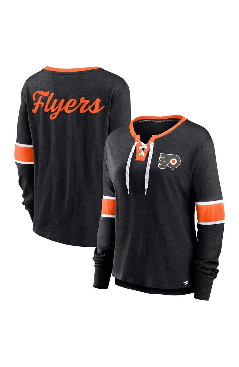 FANATICS Women's Fanatics Branded Black Philadelphia Flyers Effervescent Exclusive Lace-Up Long Sleeve T-Shirt, Alternate, color, 