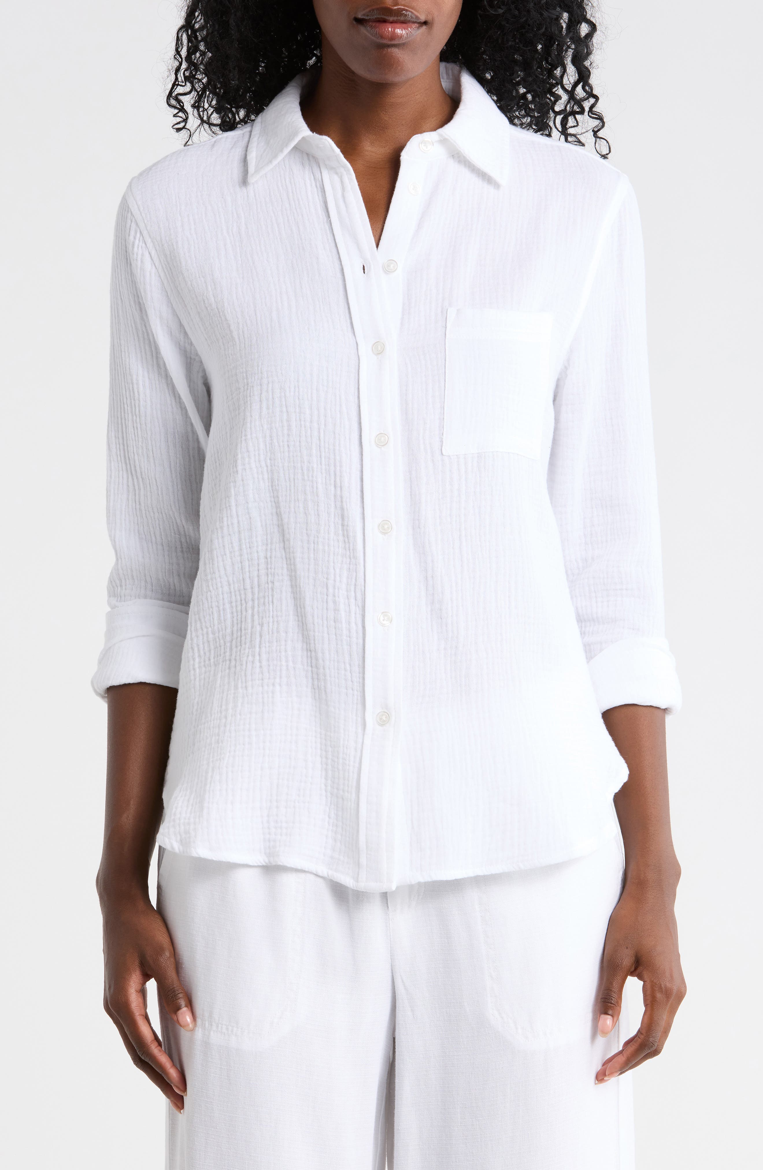 ELIE ELIE TAHARI Long Sleeve Cotton Gauze Button-Up Shirt