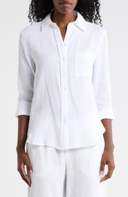 ELIE ELIE TAHARI Long Sleeve Cotton Gauze Button-Up Shirt