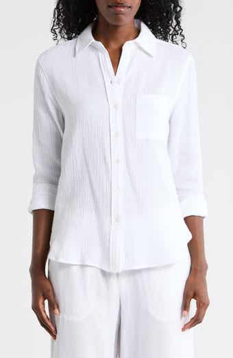 ELIE ELIE TAHARI Long Sleeve Cotton Gauze Button-Up Shirt