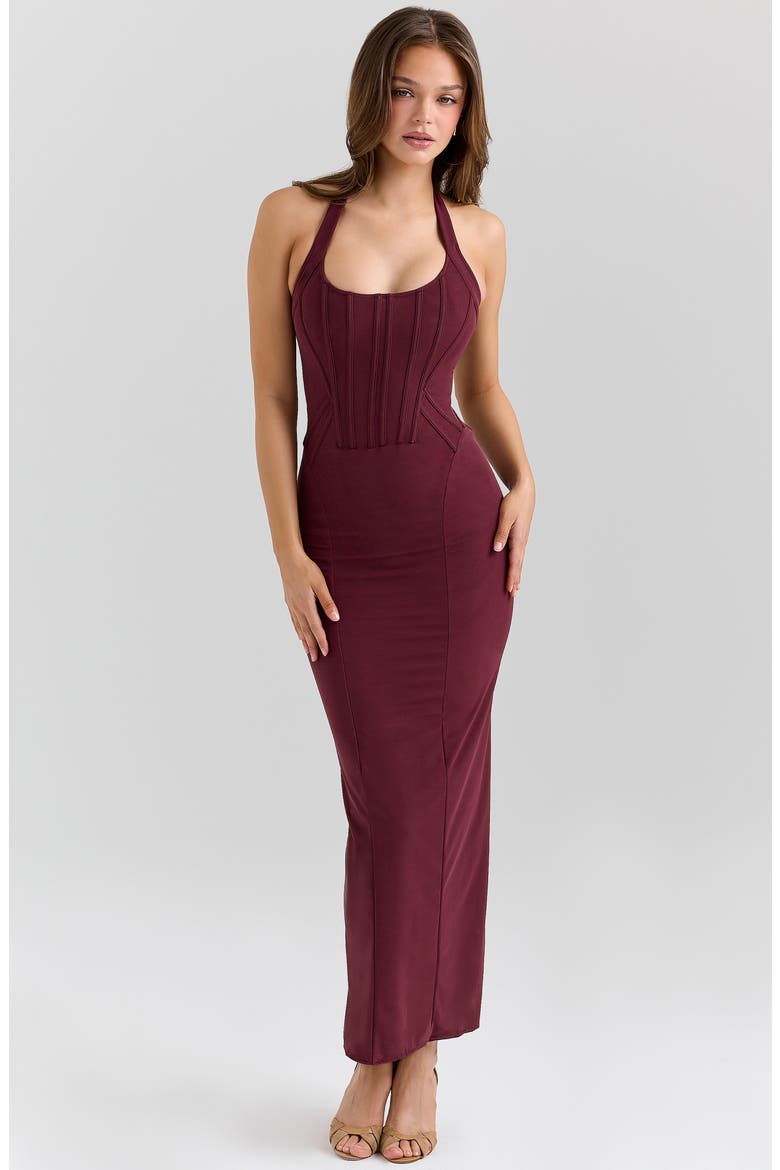 Lusilla Halter Powermesh Body-Con Cocktail Dress, Alternate, color, GRAPE