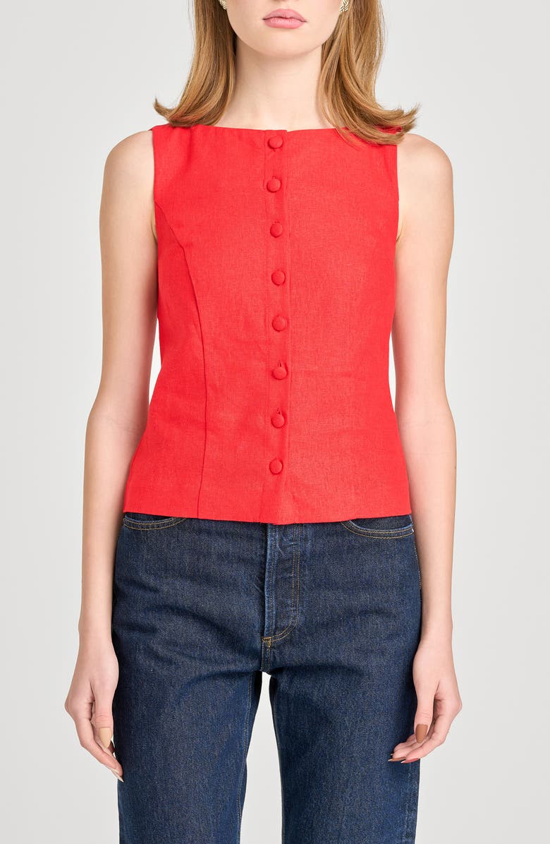 WAYF Vera Sleeveless Linen Blend Button-Up Top, Main, color, Red