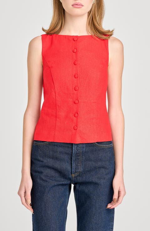 Vera Sleeveless Linen Blend Button-Up Top