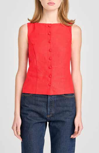 WAYF Vera Sleeveless Linen Blend Button-Up Top