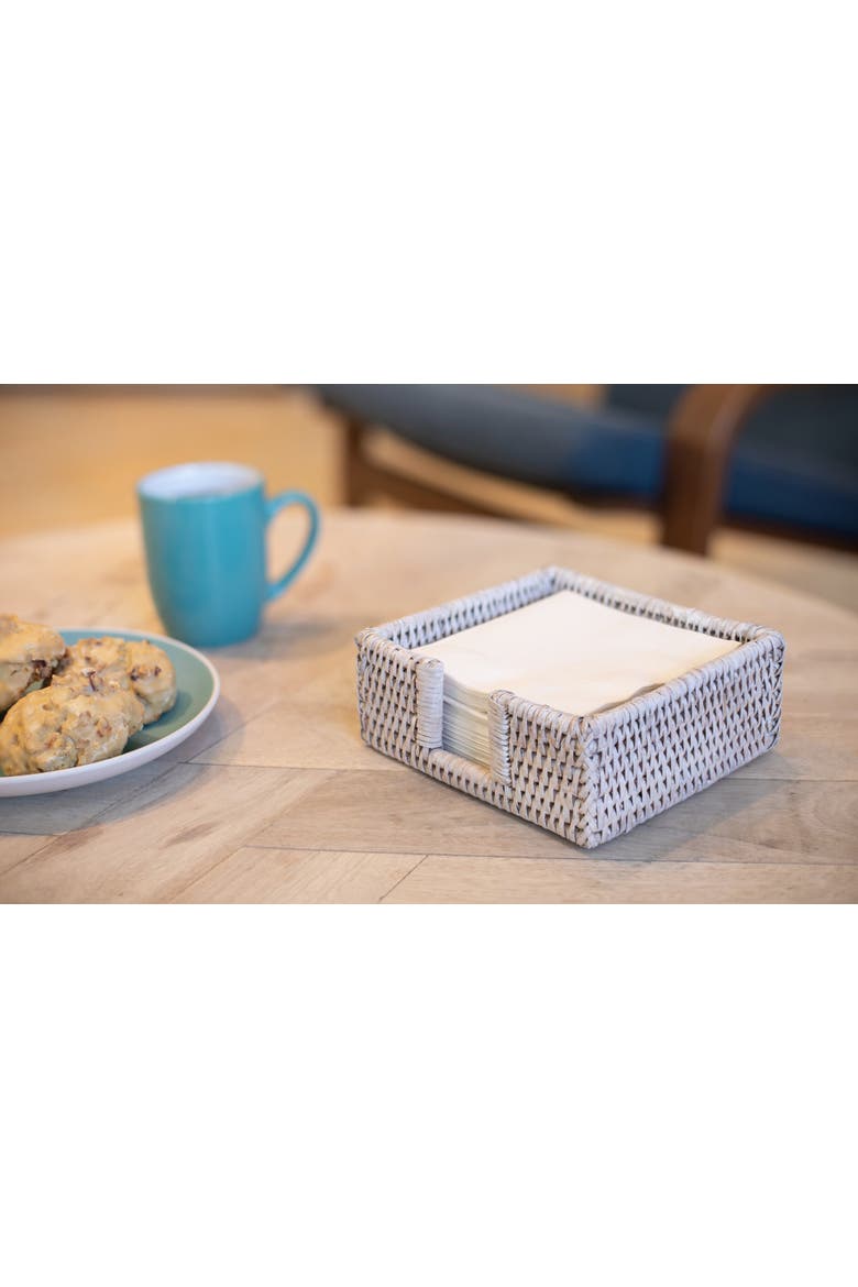 Rattan Cocktail Napkin Holder with Cutout, Alternate, color, White Wash