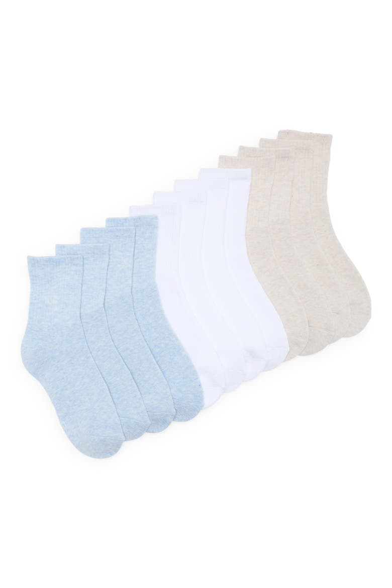 6-Pack Ribbed Full Cushion Crew Socks, Main, color, HEATHER SKY/ WHITE/ OATMEAL