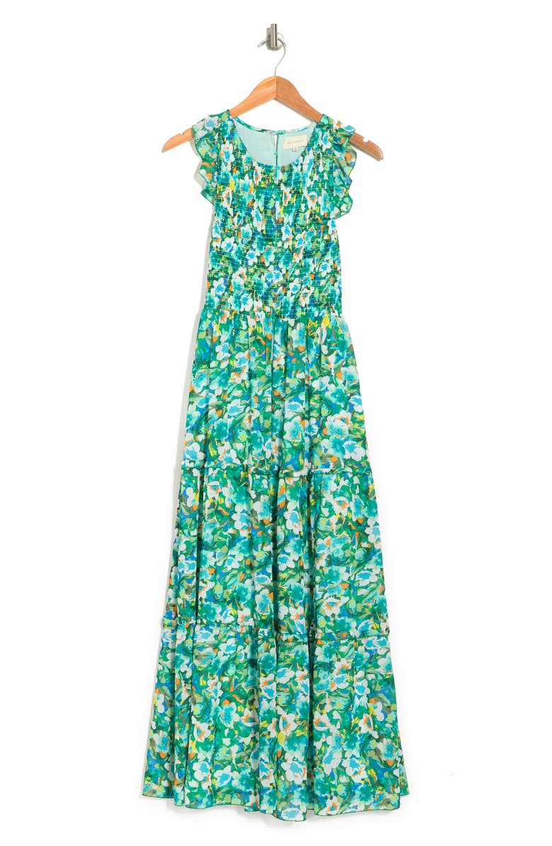 MELLODAY Smocked Floral Print Sleeveless Maxi Dress, Alternate, color, 