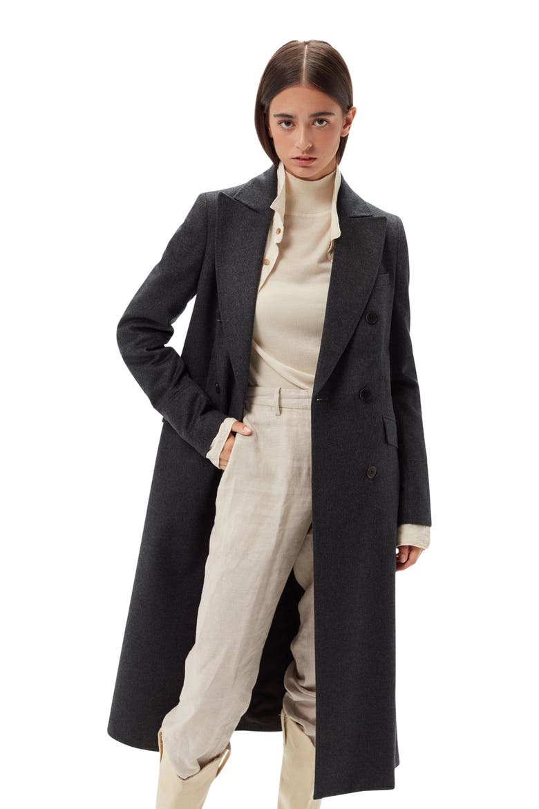 Cashmere Peak Lapel Long Coat, Alternate, color, charcoal