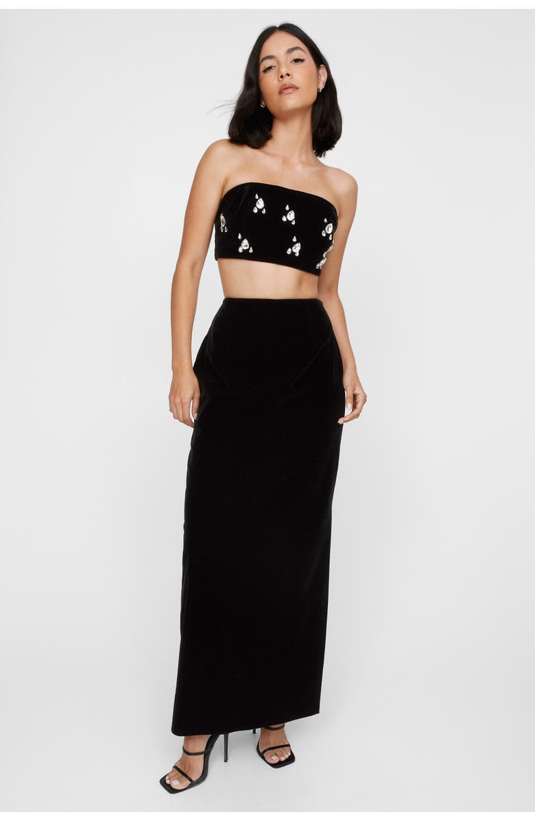 NASTY GAL Velvet High Waist Side Split Maxi Skirt, Alternate, color,