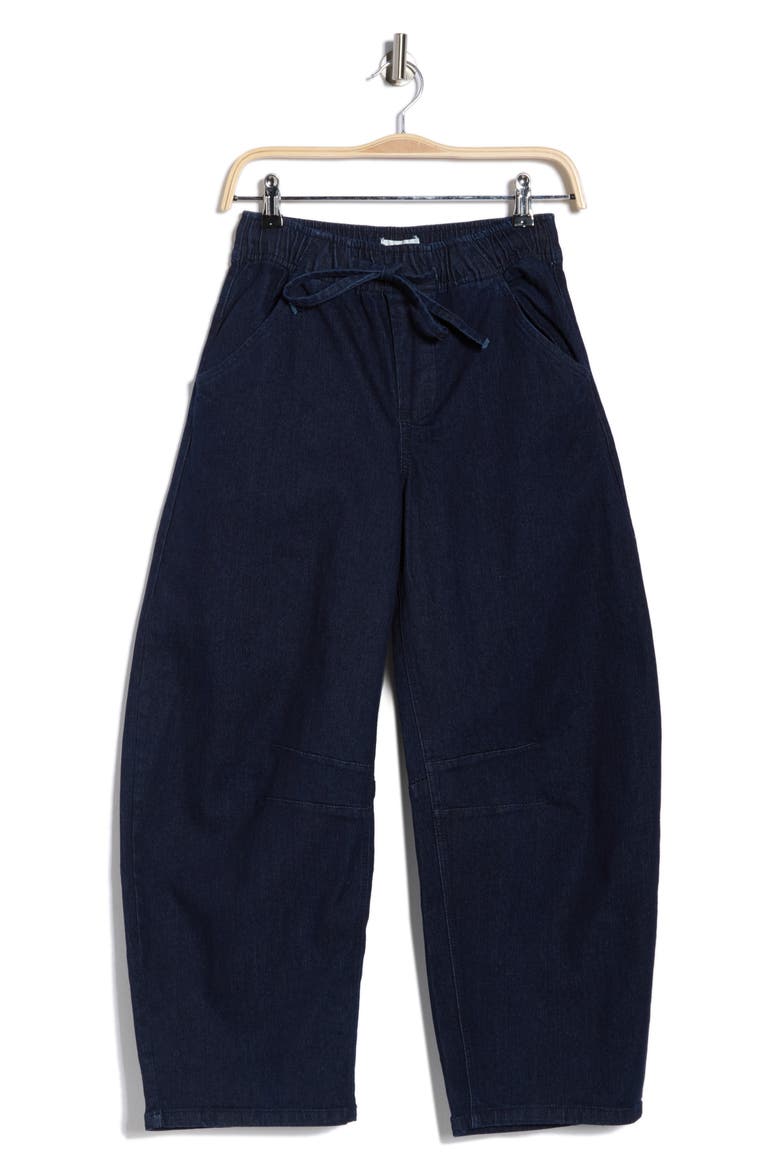 Drawstring Barrel Leg Jeans, Alternate, color, DARK WASH