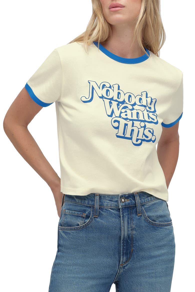 x 'Nobody Wants This' Contrast Binding Organic Cotton Graphic T-Shirt, Main, color, YELLOW/ BRIGHT BLUE
