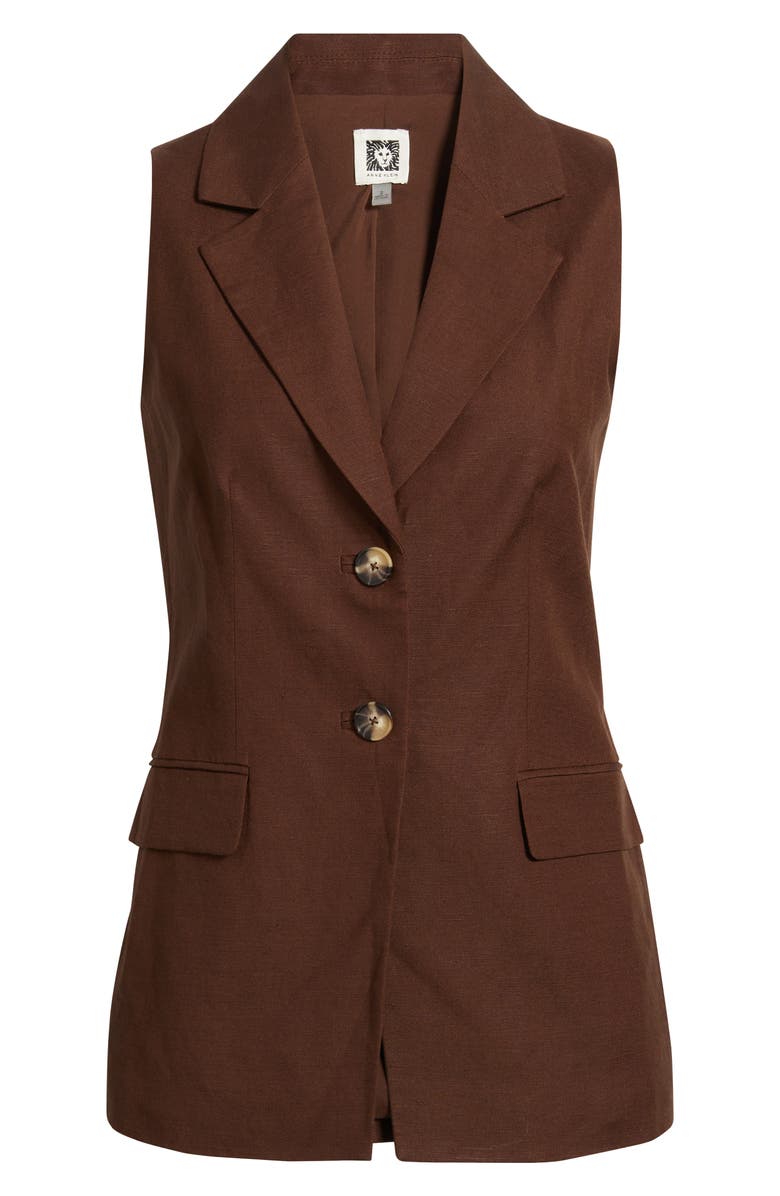Anne Klein Two-Button Linen Blend Vest, Alternate, color, Dark Chocolate