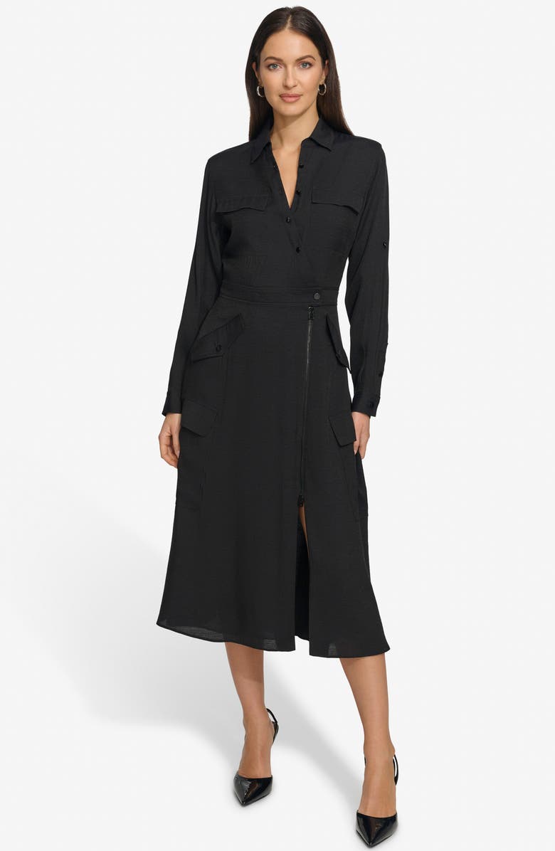 DKNY Cargo Midi Dress, Alternate, color, Black