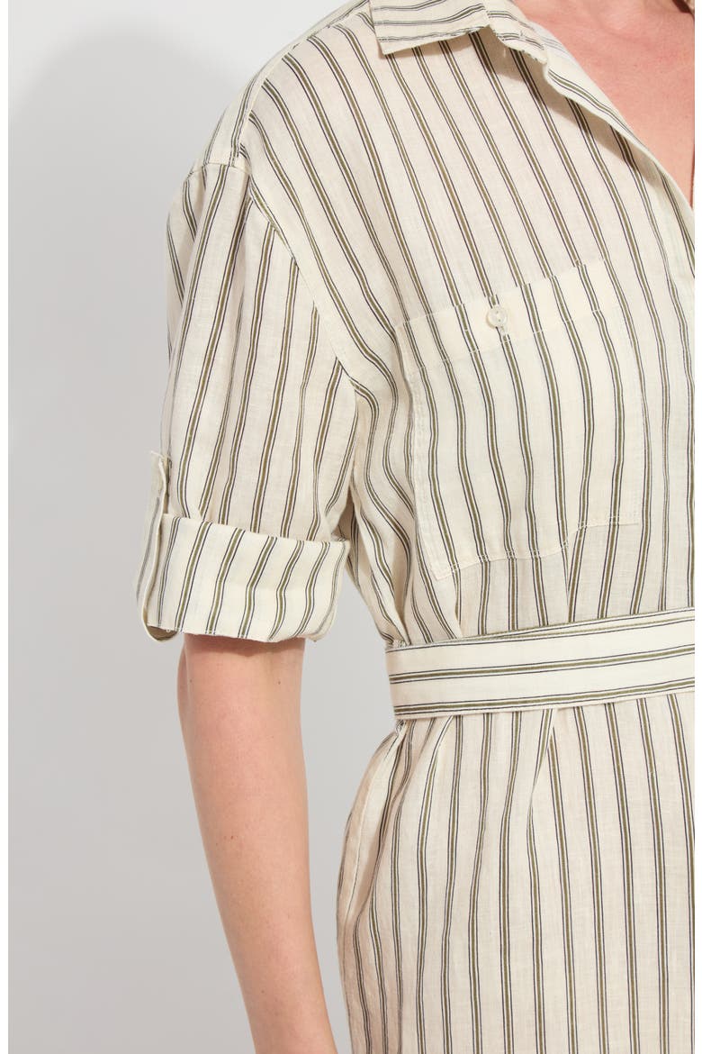 Juniper Stripe Belted Linen Shirtdress, Alternate, color, OLIVE GROVE STRIPE