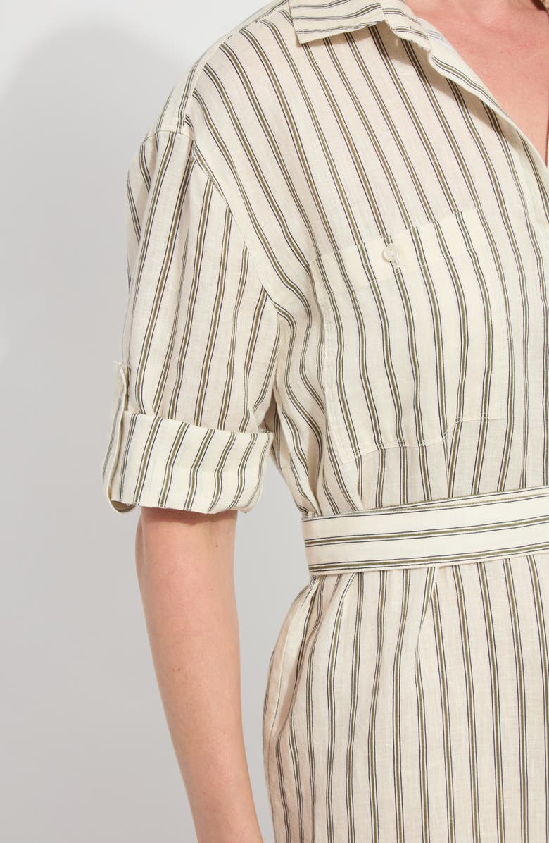 Lysse Juniper Stripe Belted Linen Shirtdress, Alternate, color, Olive Grove Stripe