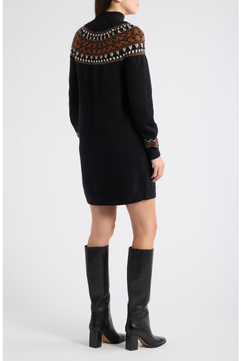 Fair Isle Long Sleeve Sweater Dress, Alternate, color, BLACK