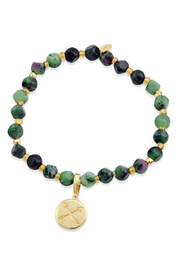 Savvy Cie Jewels Beaded Stretch Pendant Bracelet In Gold