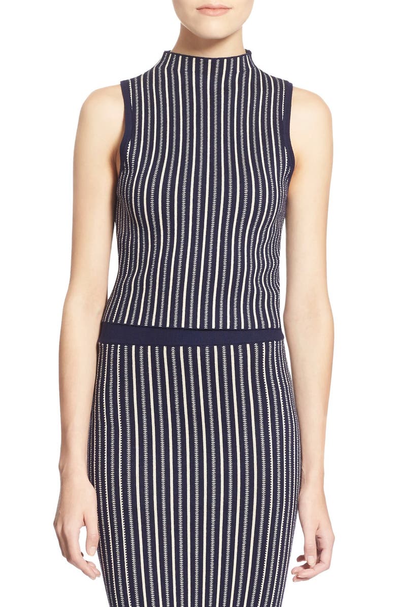 ASTR the Label ASTR Mock Neck Stripe Sweater Crop Top, Main, color, 