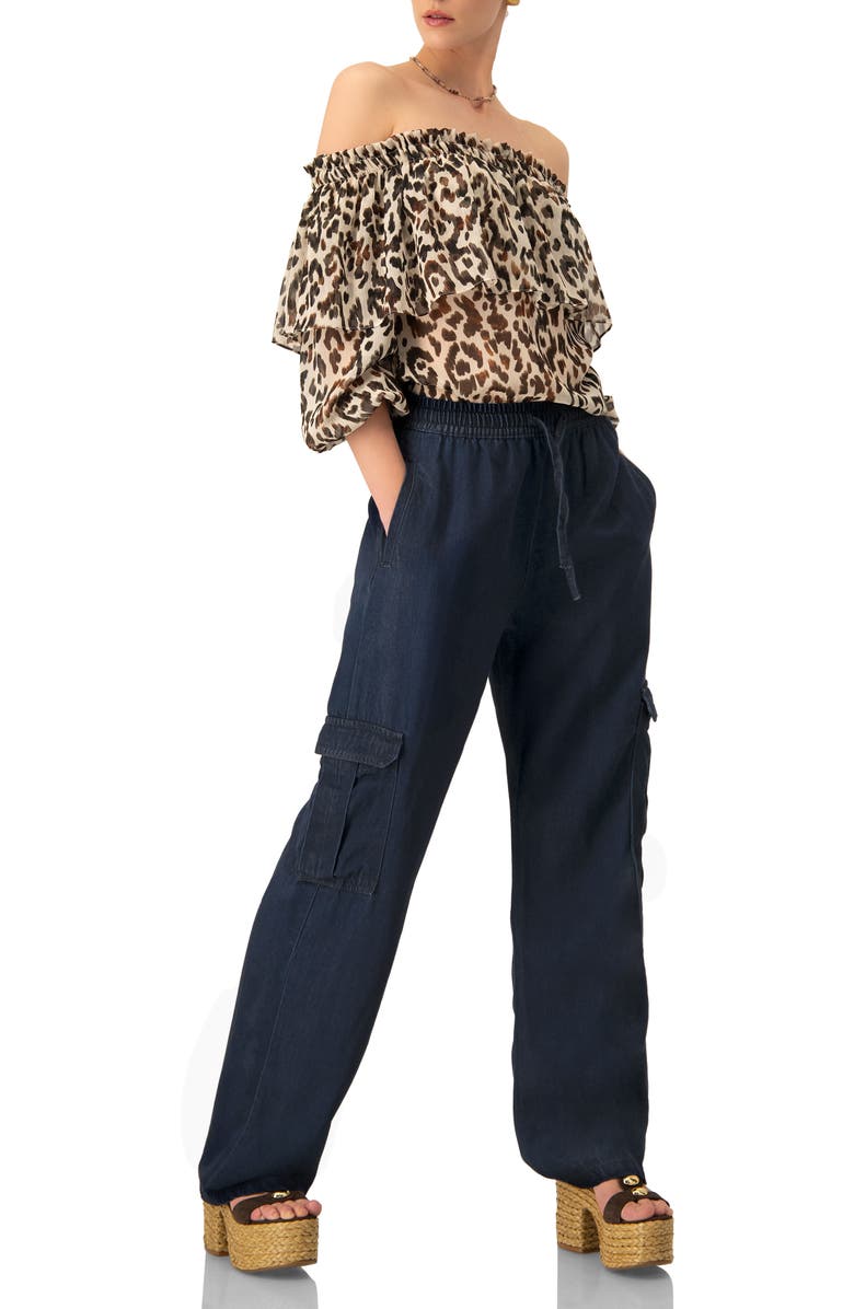 IVONNE Bardot Animal Print Blouse, Alternate, color, Brown