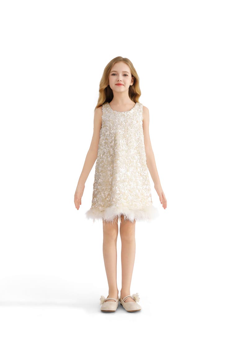 Sequin Feather Dress, Alternate, color, Ivory