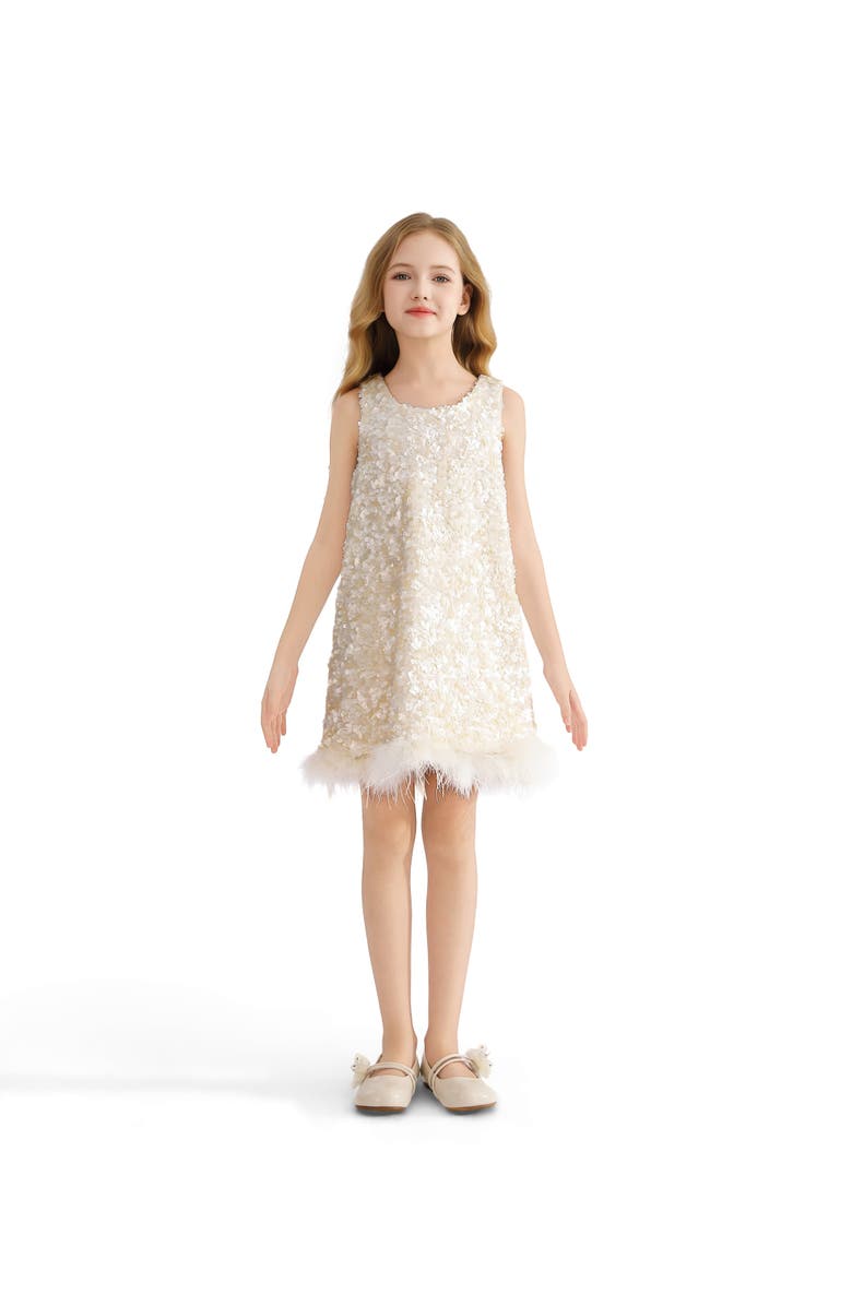 Tulleen Sequin Feather Dress, Main, color, Ivory