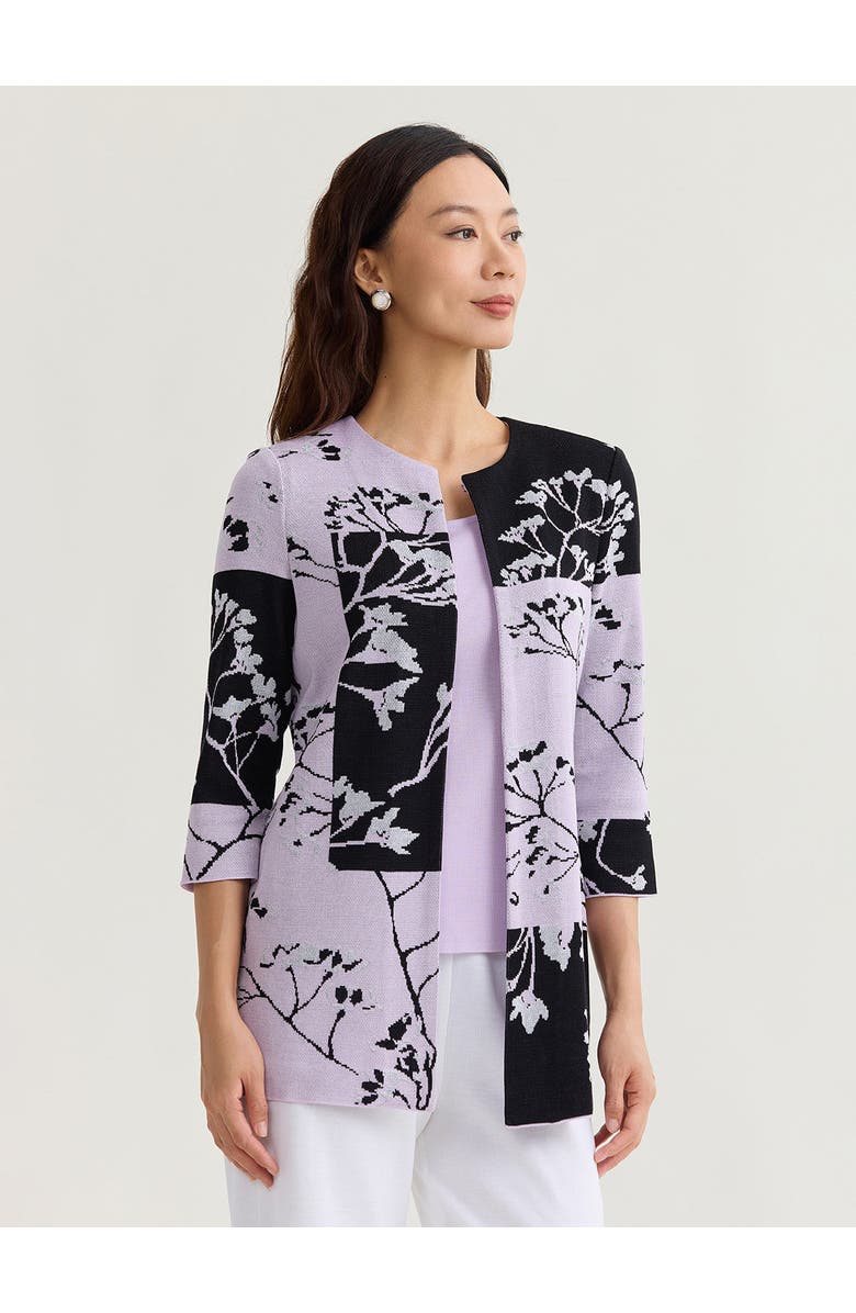 Misook Floral Colorblock Jacquard Knit Jacket, Alternate, color, Hushed Lavender
