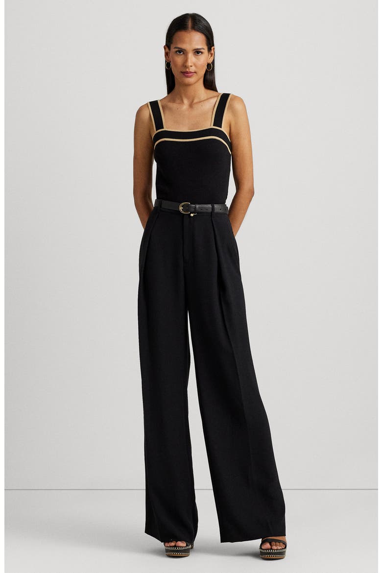 Double Faced Georgette Wide Leg Pants, Alternate, color, BLACK