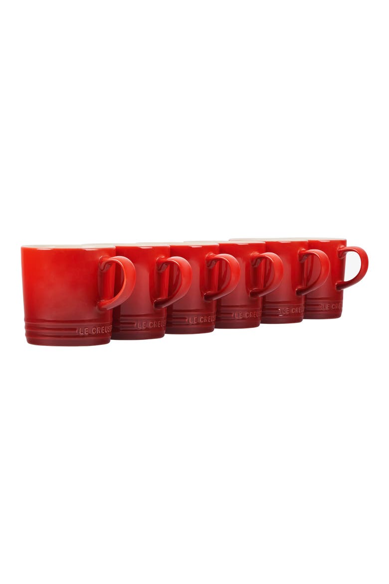 Set of 6 12-Ounce Stoneware Mugs, Main, color, CERISE