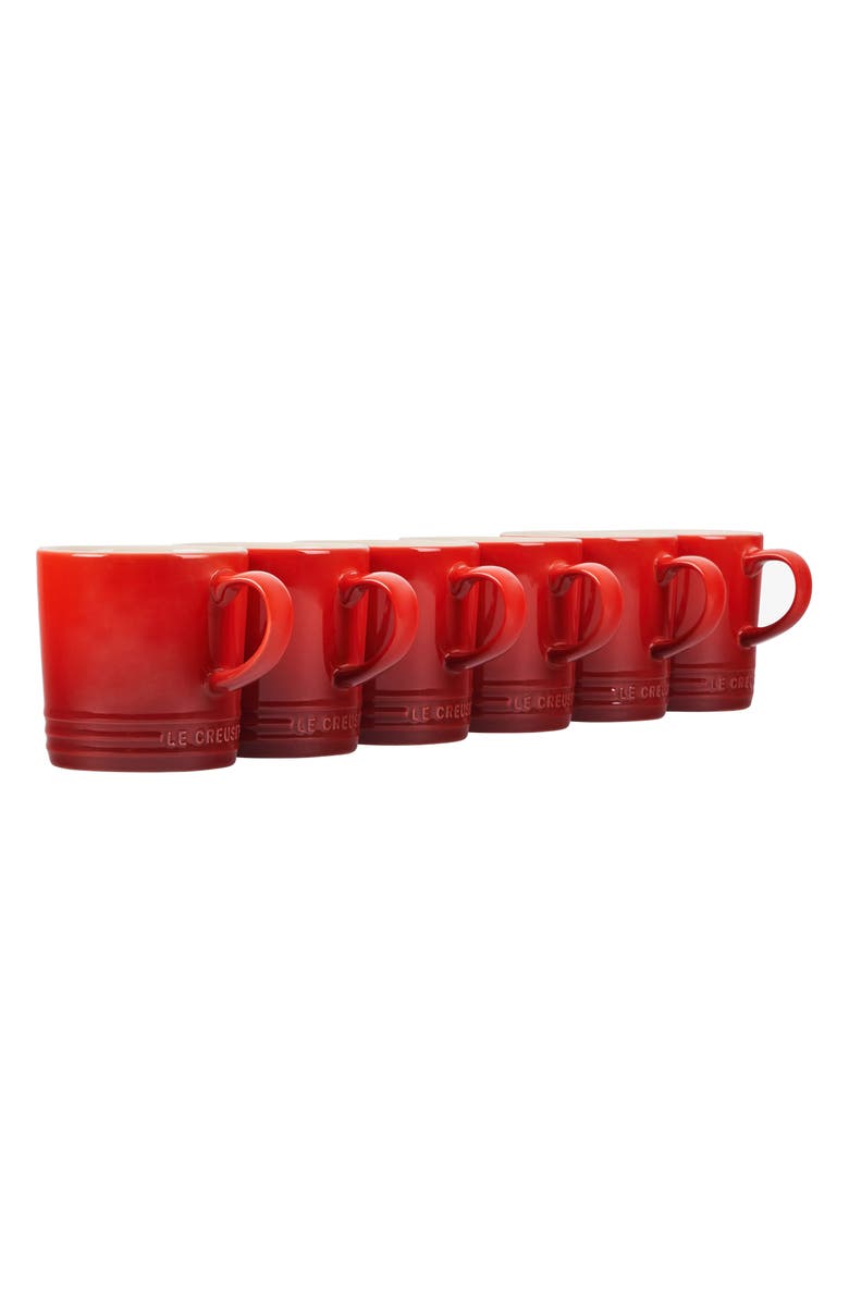 Le Creuset Set of 6 12-Ounce Stoneware Mugs, Main, color, Cerise