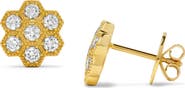 Ancona Fine Jewelry Honeycomb Round Diamond Stud Earrings in 14K Yellow Gold