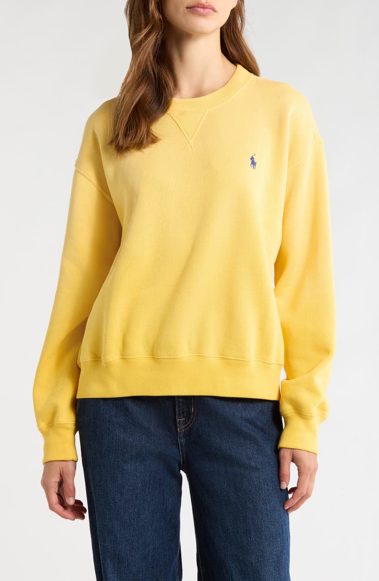 Polo Ralph Lauren Fleece Crewneck Sweatshirt, Main, color, Collegiate Yellow