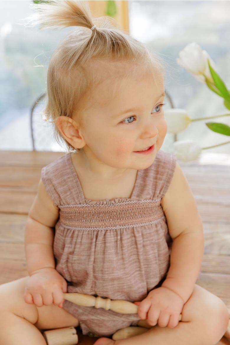 Looms Stitch Collection - Smocked Linen Romper, Alternate, color, Mauve