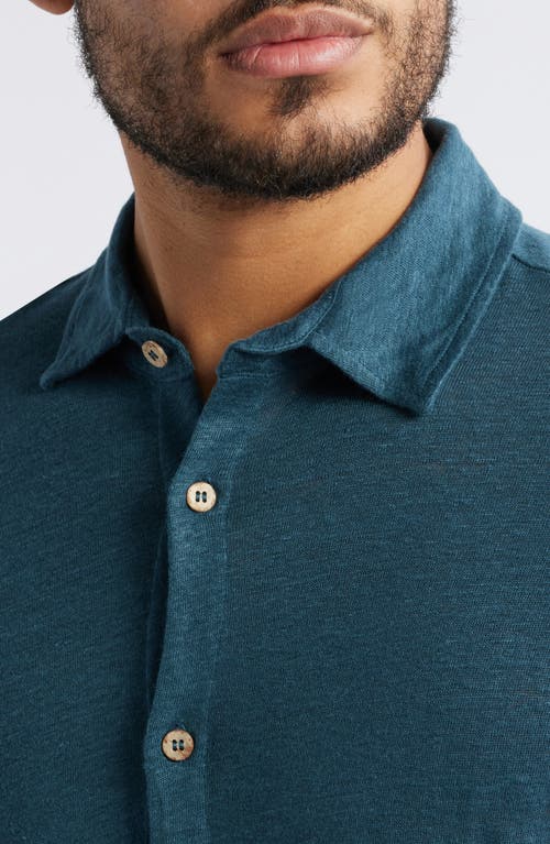 Alex Crane  Ola Linen Knit Short Sleeve Button-up In Dusk
