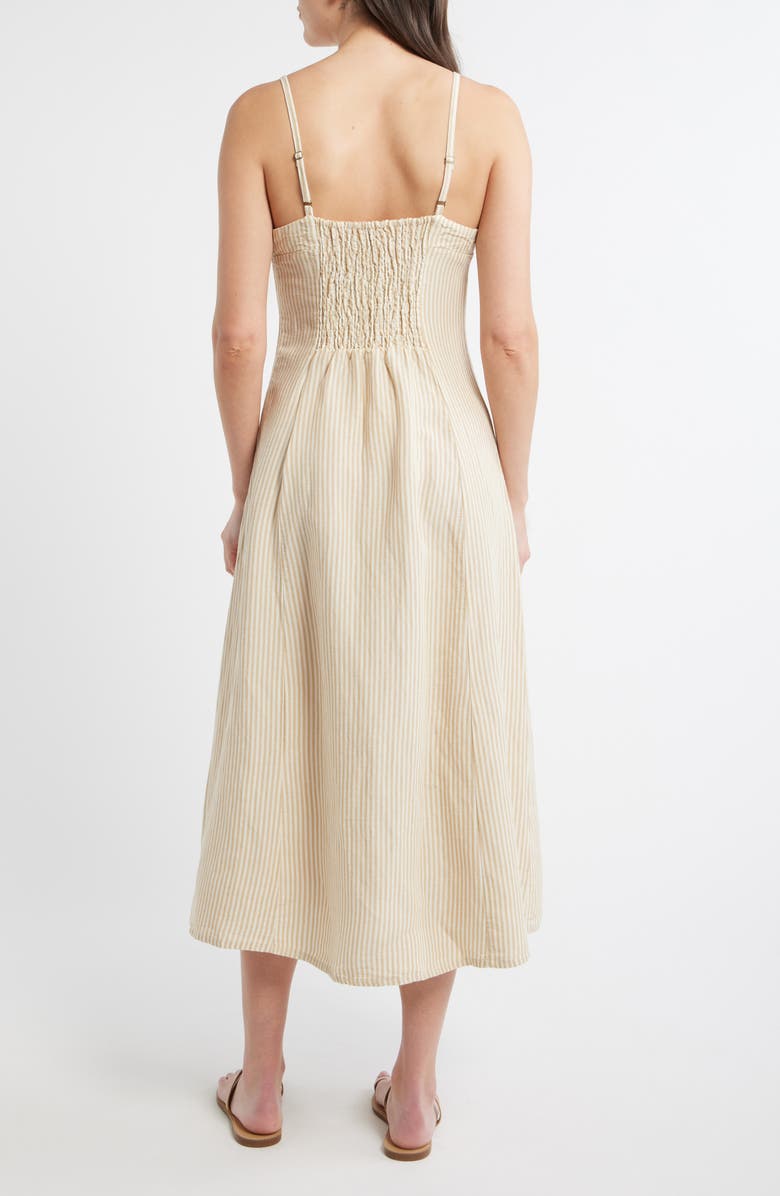 Marine Layer Luca Stripe Linen Blend Midi Dress, Alternate, color, Sand Stripe